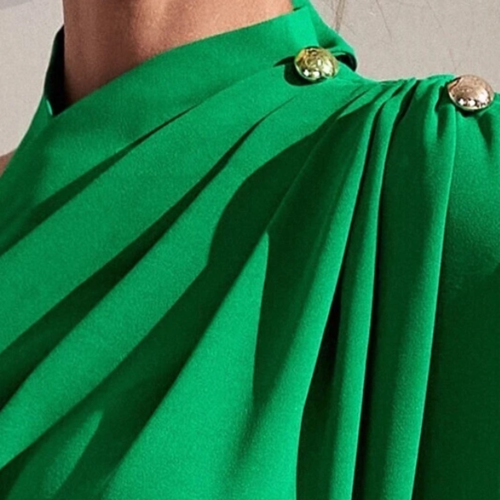 Green One Shoulder Ruched Sexy Party Evening Oversized Maxi Dress - Picture 2 of 4